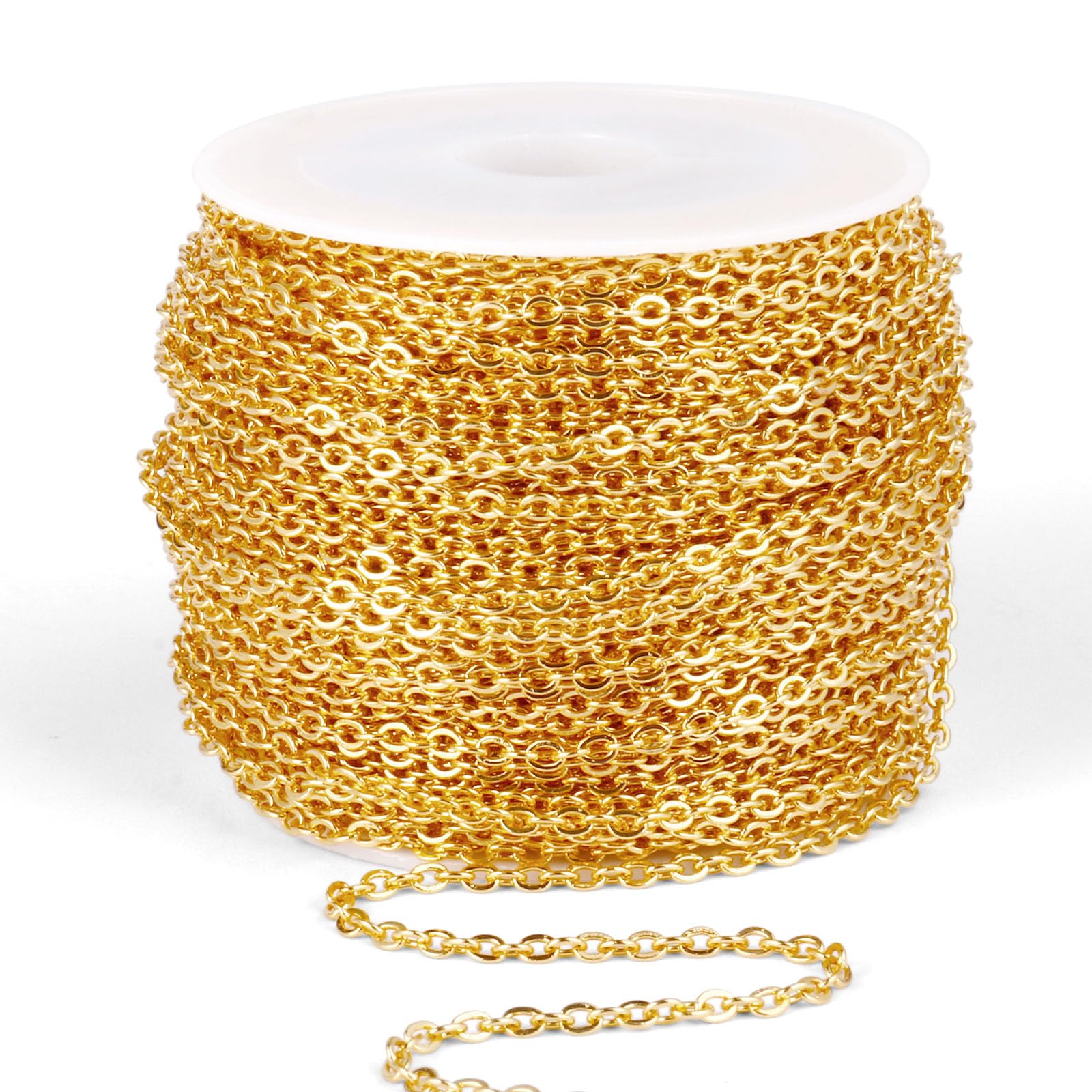Photo 1 of [66 Feet/ 20M] 18K Gold Plated Stainless Steel Chain Bulk, 2mm 304 Stainless Steel Chains Flat Cable Link Chain Bulk for Jewelry Making DIY Craft