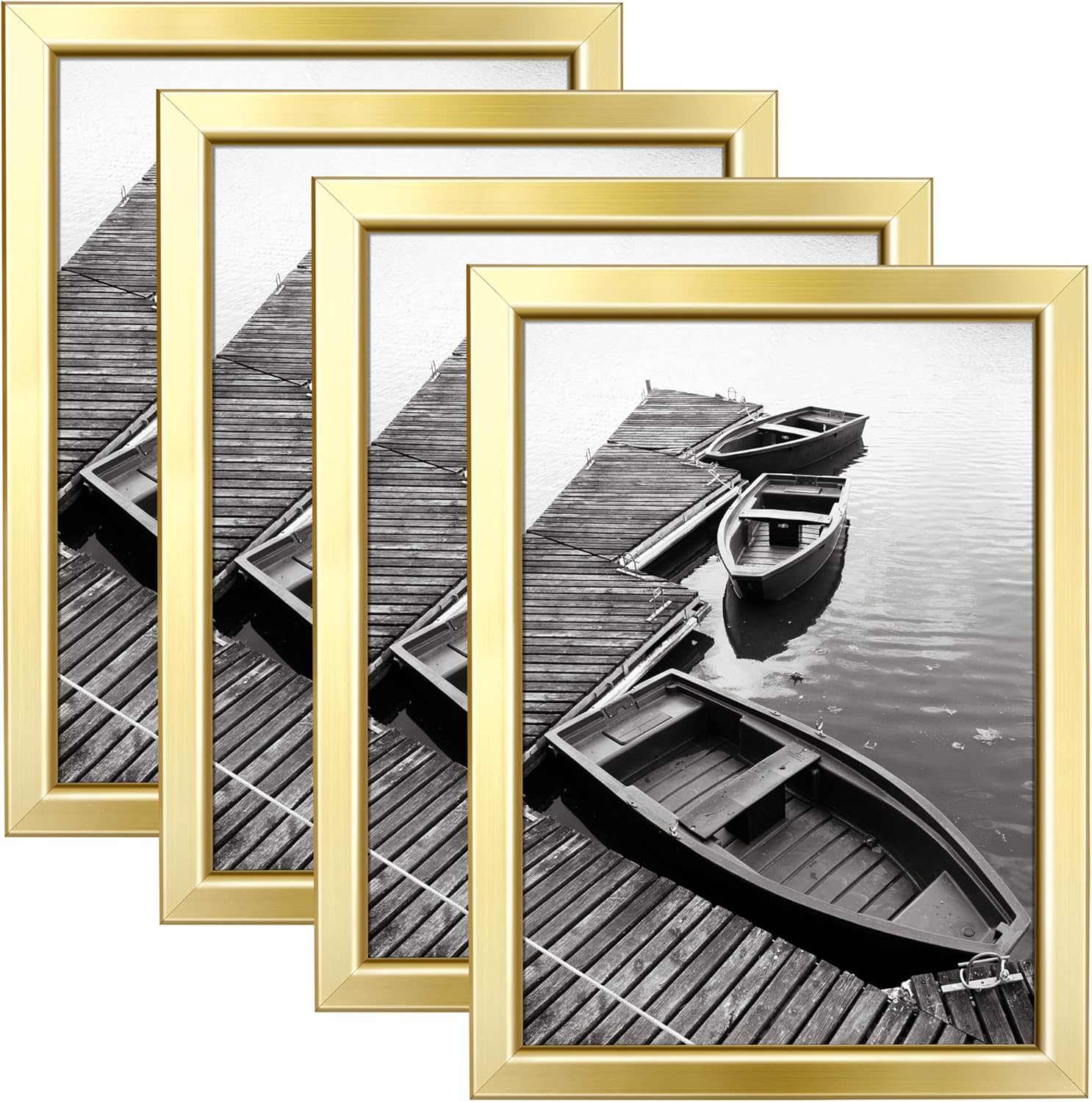 Photo Albums, Frames & Accessories - Giverny 5x7 Picture Frames Set of 4, Gold Photo Frames with Glass for Wall or Tabletop Display, Simple Design Glossy Finish Frame Perfect for Home Office Hotel and Various Ceremonies Parties