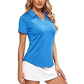 TACVASEN Women's Polo Shirts Short Sleeve Golf Tops UPF 50+ Collared V Neck Tennis Shirt