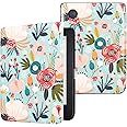 DMLuna Case for Kobo Clara BW (Model N365) / Clara Colour (Model N367) / Clara 2E 6", Ultra Slim Lightweight Folio Premium PU Leather Protective Cover with Auto Sleep/Wake Function, Hill Flower
