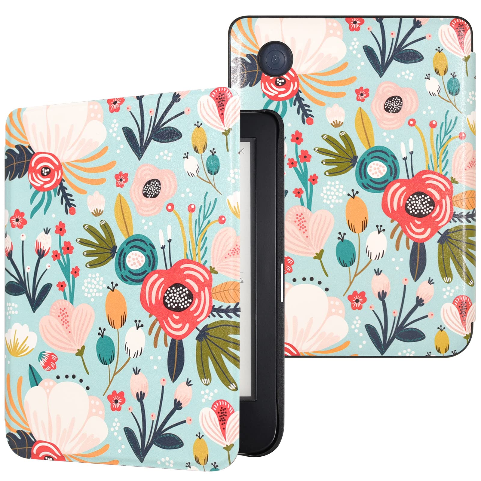 DMLuna Case for Kobo Clara Colour/Clara BW/Clara 2E 6"eReader, Ultra Slim Lightweight Folio Premium PU Leather Protective Cover with Auto Sleep/Wake Function, Hill Flower — image 1
