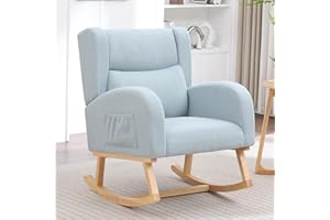 HCHAIRH Nursery Rocking Chair,Teddy Upholstered Nursery Rocking Chairs,Wingback Rocker for Nursery for Living Room Bedroom(Teddy Blue)