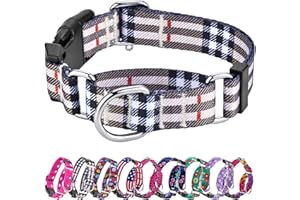 Hikiko Dog Collar for Small Medium Large Dogs, Adjustable Nylon Martingale Collars with Quick Release Buckle (Beige Plaid,M)