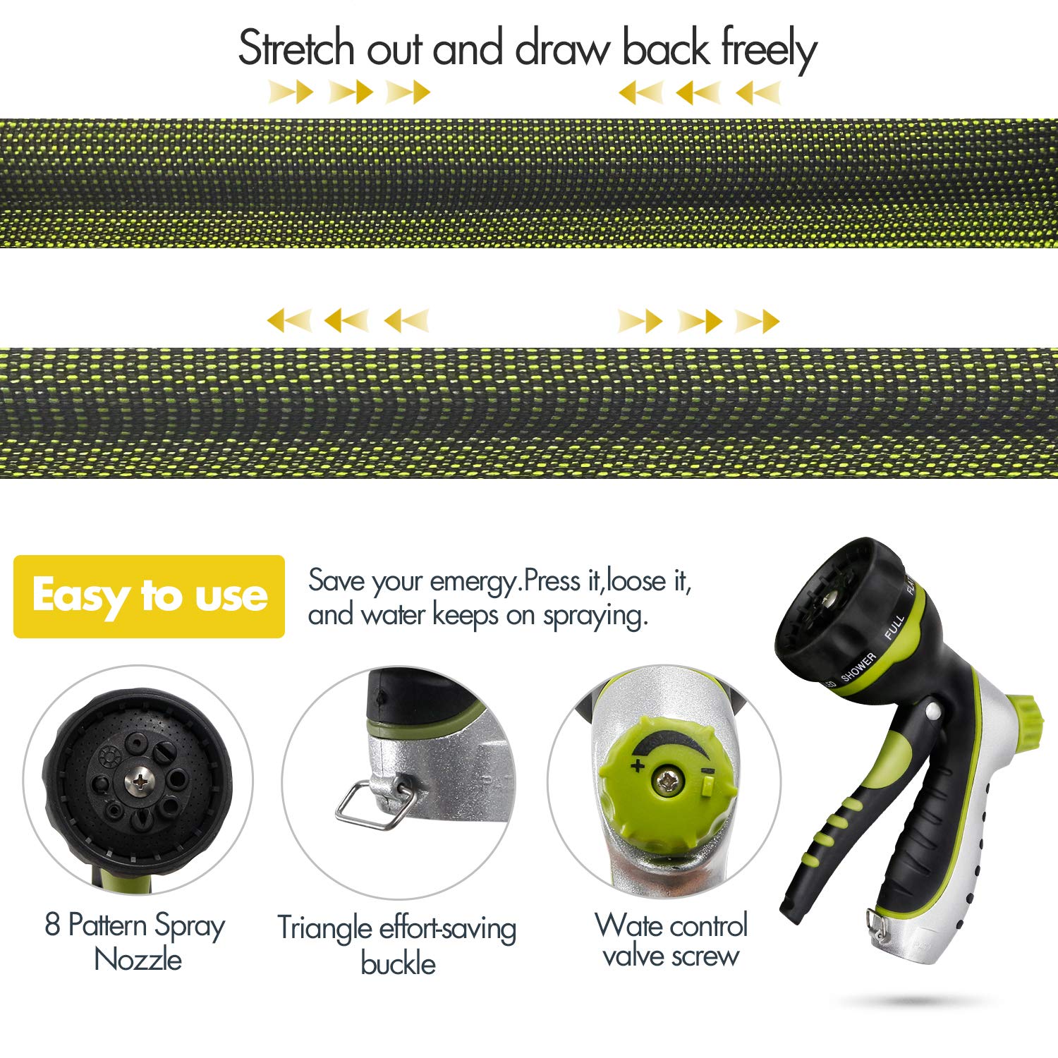 RioRand Garden Hose Expandable Water Pipe 75FT Expanding Water Hose with 8 Pattern Spray Nozzle,3/4\