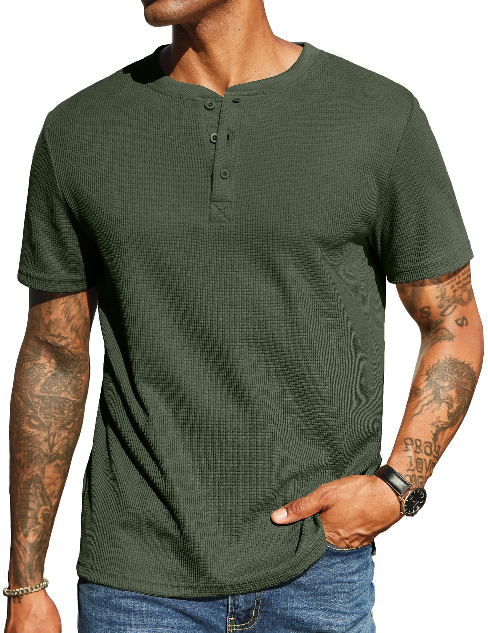 COOFANDY Men's Casual Henley Shirt Short Sleeve