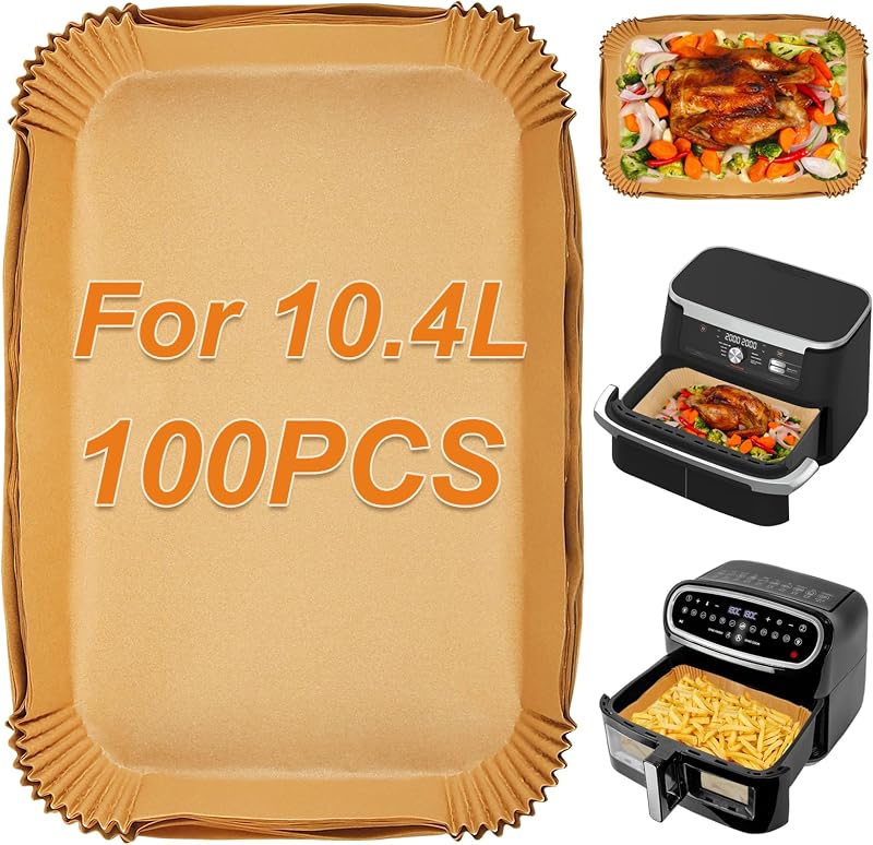 BYKITCHEN Air Fryer Liners for Ninja AF500UK 10.4L 100Pcs Nonstick Paper