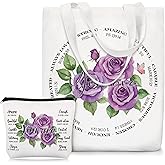 Paterr Christian Bag Women Bible Tote with Makeup Bag Church Religious Gift with Zipper Christmas(Purple,Rose)