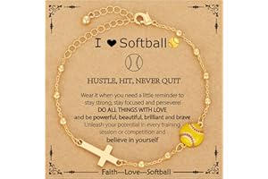VULETO Softball/Volleyball/Soccer/Basketball Football Bracelet for Girls Women, 14K Gold Plated Cross Link Chain Sport Accessories Birthday Christmas Christian Jewelry Gifts for Teens Team Coach Players