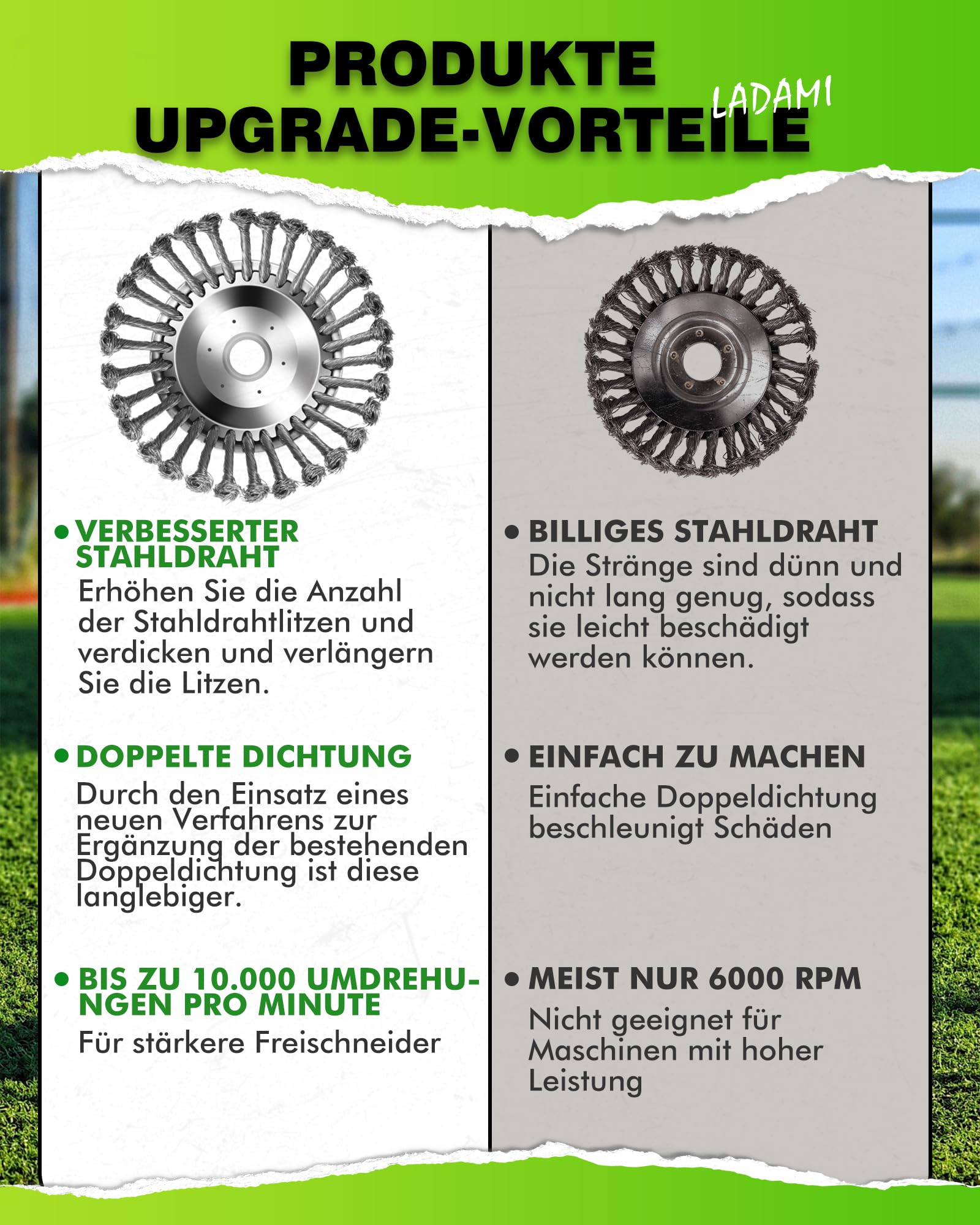 LADAMI ! Profi ! Unkrautbürste Wildkrautbürste MOTORSENSE 25,4 x 200 mm Hohe Standfestigkeit - sehr robust - leichte Montage 1 Stück 6