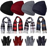 JaGely Kids Winter Hat Gloves Scarf Set Plaid Scarves Knit Beanie for 5-10 Boys Girls Homeless Gift Cold Weather