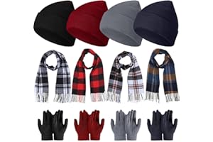 JaGely Kids Winter Hat Gloves Scarf Set Plaid Scarves Knit Beanie for 5-10 Boys Girls Homeless Gift Cold Weather