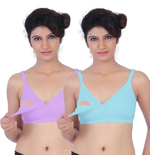 Women's Full Cup Nursing Bra (Pack of 2) (Po2-BR0014_Lavender and Sea Green_34D)