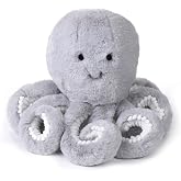 Lambs &amp; Ivy Ocean Blue Plush Gray Octopus Stuffed Animal Toy Stuffie - Inky | Ultra-Soft Gray Minky w/ White Ribbed Velour &amp; Pompom Trims w/ Embroidered Eyes &amp; Mouth - All Ages