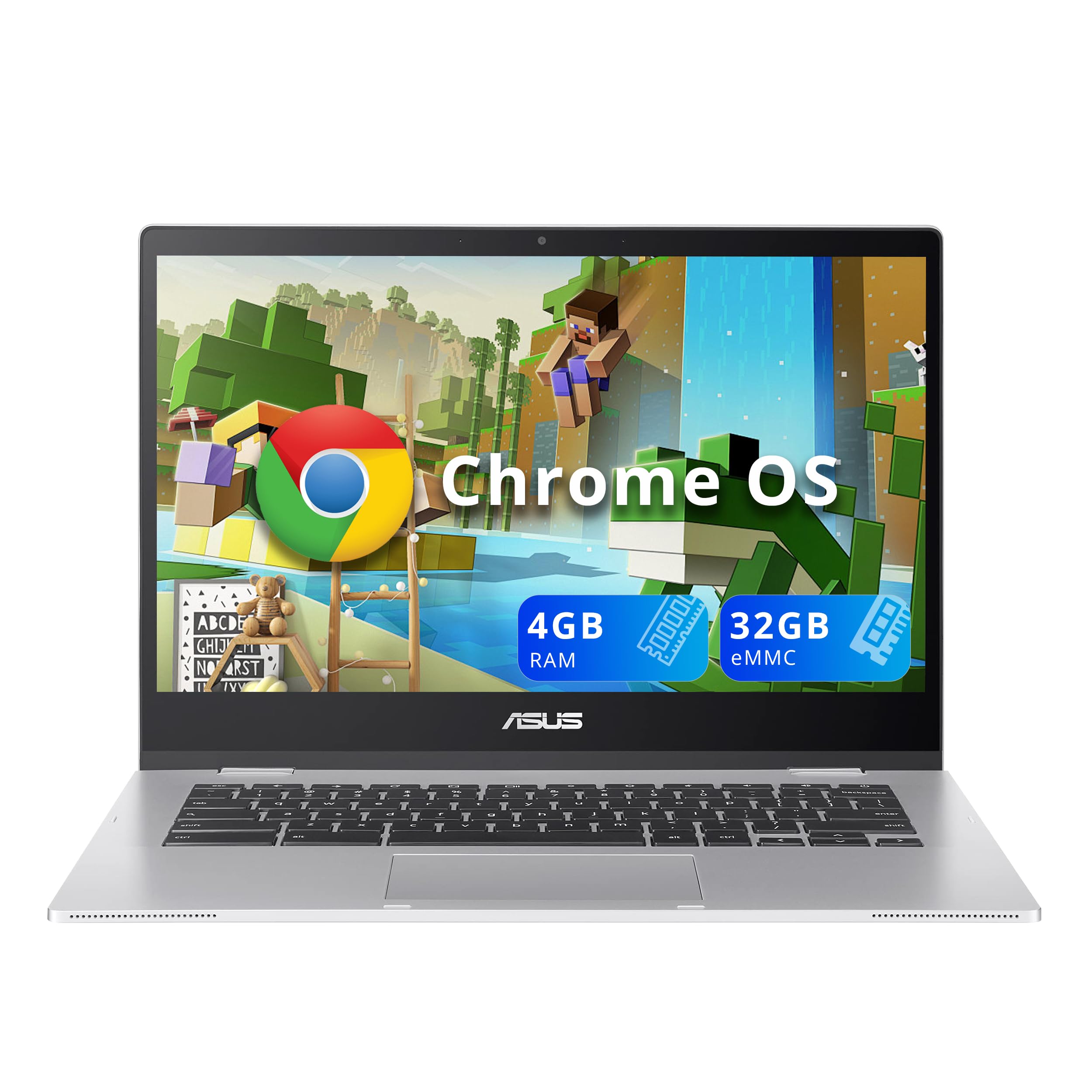 ASUS Chromebook CX1400CNA-WS01 14" HD Anti-Glare Laptop, Intel Celeron N3350 Processor, 4GB RAM, 32GB eMMC, Intel HD Graphics, 720p HD Camera, Wi-Fi, Bluetooth, Chrome OS, Silver (Renewed)
