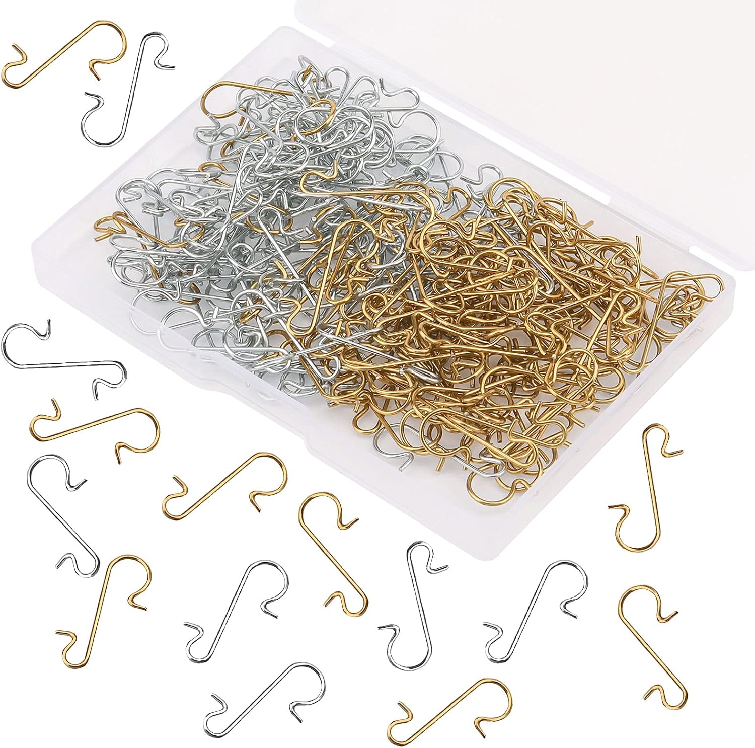 Ornament Hooks - AIEX 200 Pieces Christmas Ornament S Hooks Bulk Hangers with Storage Box for Christmas Tree Decoration (Silver and Gold)