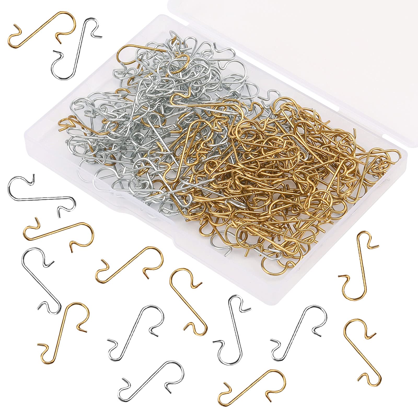 AIEX 200 Pieces Christmas Ornament S Hooks Bulk Hangers with Storage Box for Christmas Tree Decoration (Silver and Gold)