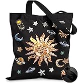 Miss Adola Canvas Tote Bag for Women – Aesthetic Canvas Bag with Zipper Cute Stylish Reusable Shoulder Totes for Shopping Work Daily Vacation, Sun Planets