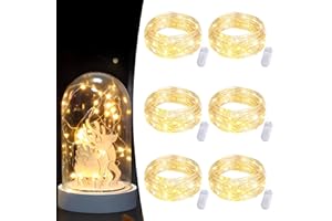 FIBEVON Fairy Lights Battery Operated, 6-Pack 7.2ft w/20 LED Mini Lights String Lights for Christmas Decoration Waterproof Silver Wire for Mason Jar/Centerpiece Table/Bedroom/Wedding/Valentines Decoration