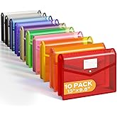 Deli 10 Pack Plastic Expanding File Folder, Colorful File Folder Organizer | Folders for Documents with Snap Closure, Transparent Accordion File Organizer, Large Capacity, Fit Letter/A4 Size, 9 Colors