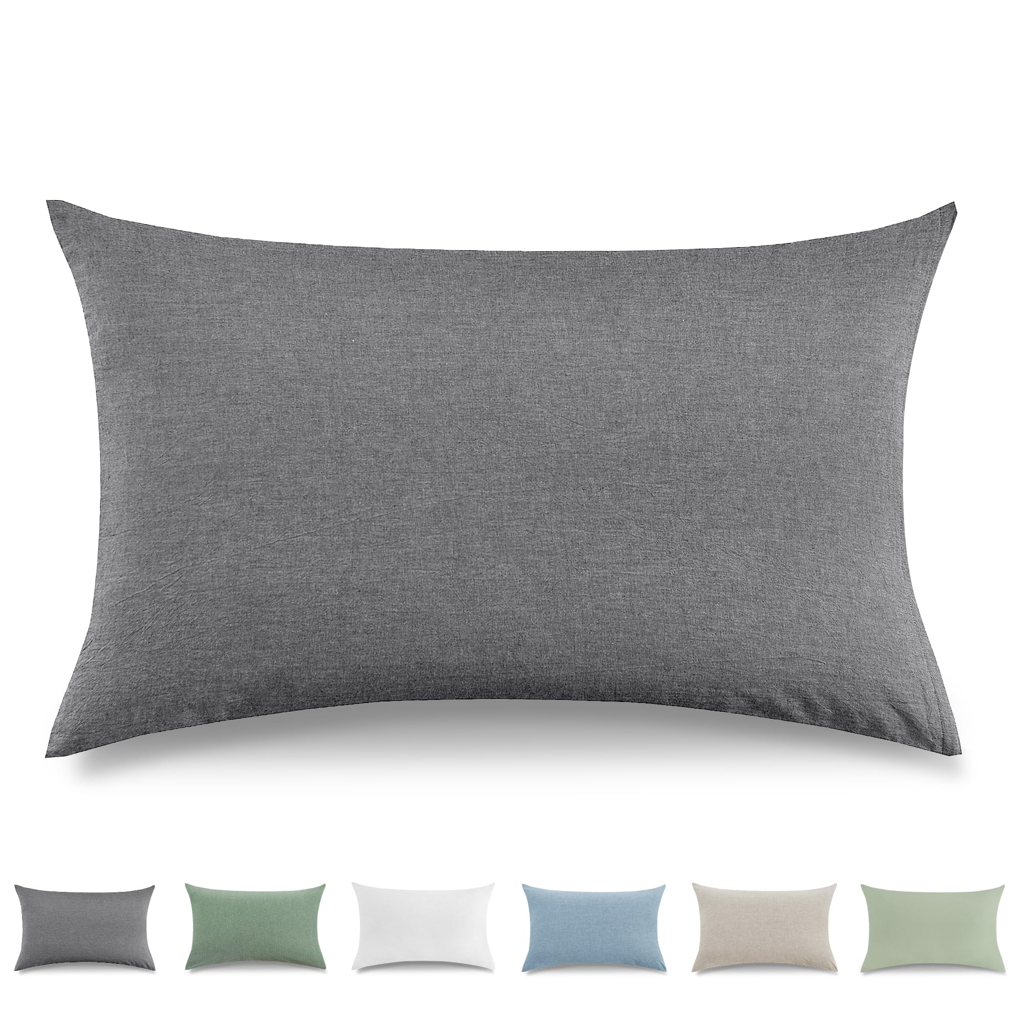 TOCOMOA Cushion cover 40 x 80 cm, set of 2 - 100% washed cotton cushion covers, Oeko-Tex certified, linen look and breathable cushion cover, dark grey pillowcase with zip
