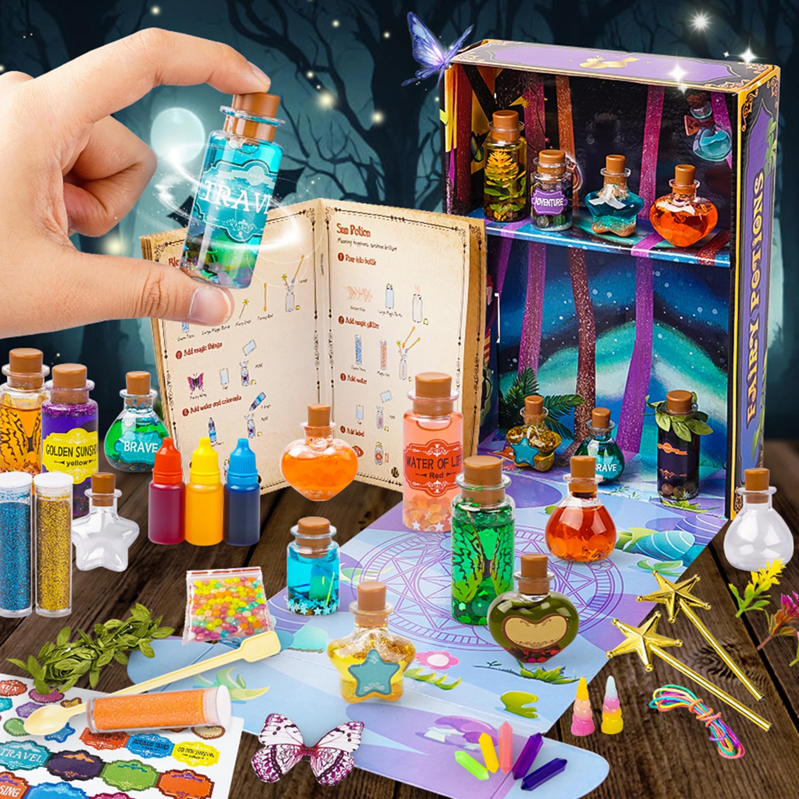 JEEKALO Fariy Magic Glow Potion Set Kits for Kids Magic Kids Mix Potion DIY Making kit 22 Bottles Creative Toy Art Craft Helloween Christmas Decorations Birthday Gift for Girls Boys Age 6 7 8 9 10 12