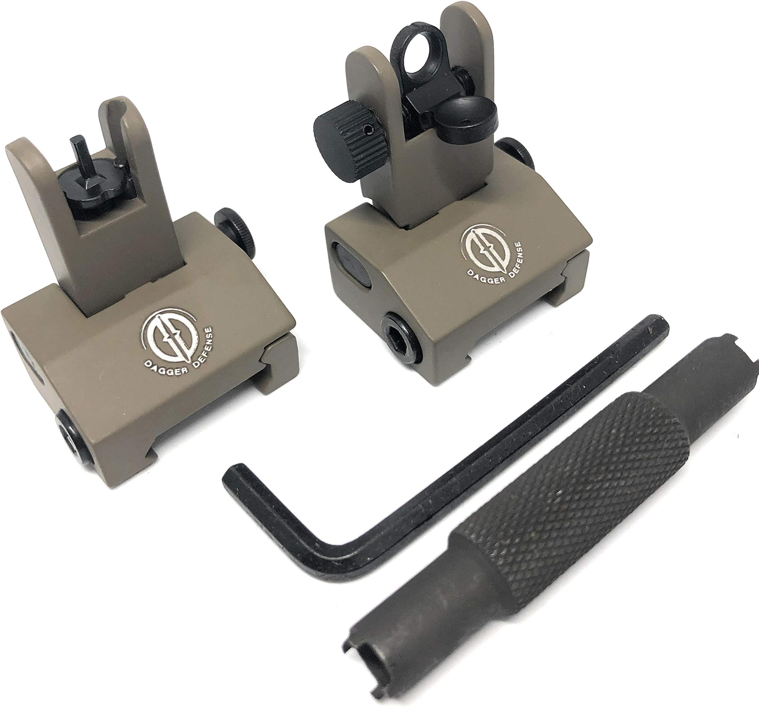 DD DAGGER DEFENSE Flip up Aluminum, BUIS with Front Sight Tool, Rail Mounted Backup Iron Sights