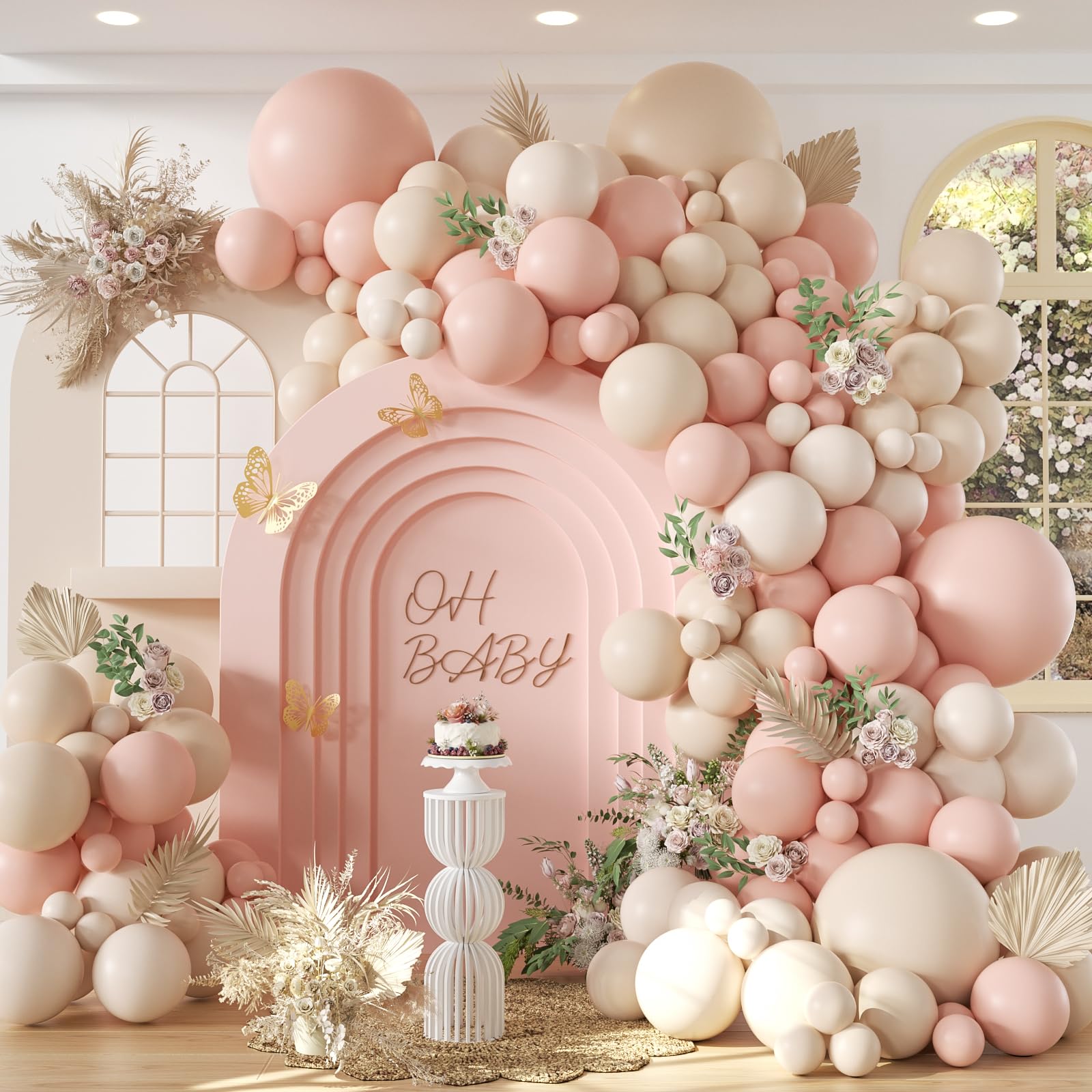 Photo 1 of 134pcs Dusty Pink Balloon Arch Kit, Dusty Pink Sand White Balloons for Boho Wedding Bridal Baby Shower Birthday Party Decorations