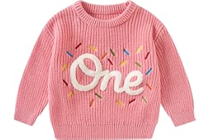 Kids4ever Toddler Baby Girl First Birthday Knit Sweater Cute Letter Embroidery Pullover for Infant Winter Fall for 6M-4Y
