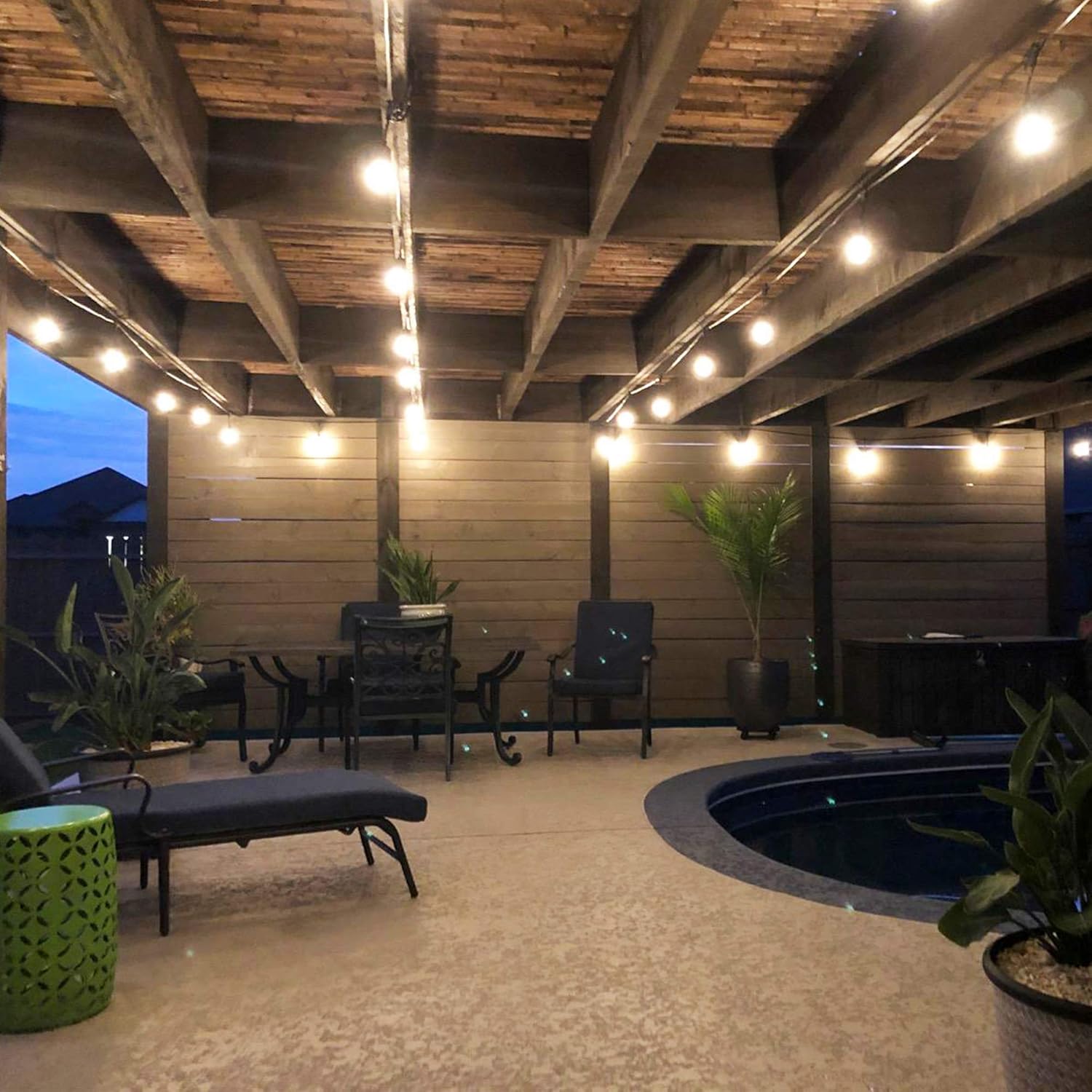 Amico 96FT LED Outdoor String Lights with LED Edison Vintage Plastic Bulbs and Weatherproof Strand - Decorative LED Cafe Patio Light, Bistro Lights : Garden & Outdoor