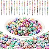 100pcs Large Hole European Beads, Watercolor Colorful Resin Rondelle Glass Beads, Big Hole Spacer Craft Beads for DIY Charm Bracelet Necklace Pens, Jewelry Making