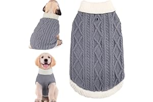 KAROKU Small Dog Sweaters with Leash Hole Turtleneck Dog Sweaters Knitwear Boys Girls Warm Soft and High Stretch Pet Clothes for Fall Winter，Pet Shirts for Kitten Puppy Grey Medium