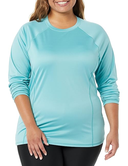 Amazon Essentials Women's Rash Guard Long-Sleeved Sun Protection, Aqua Blue, 18