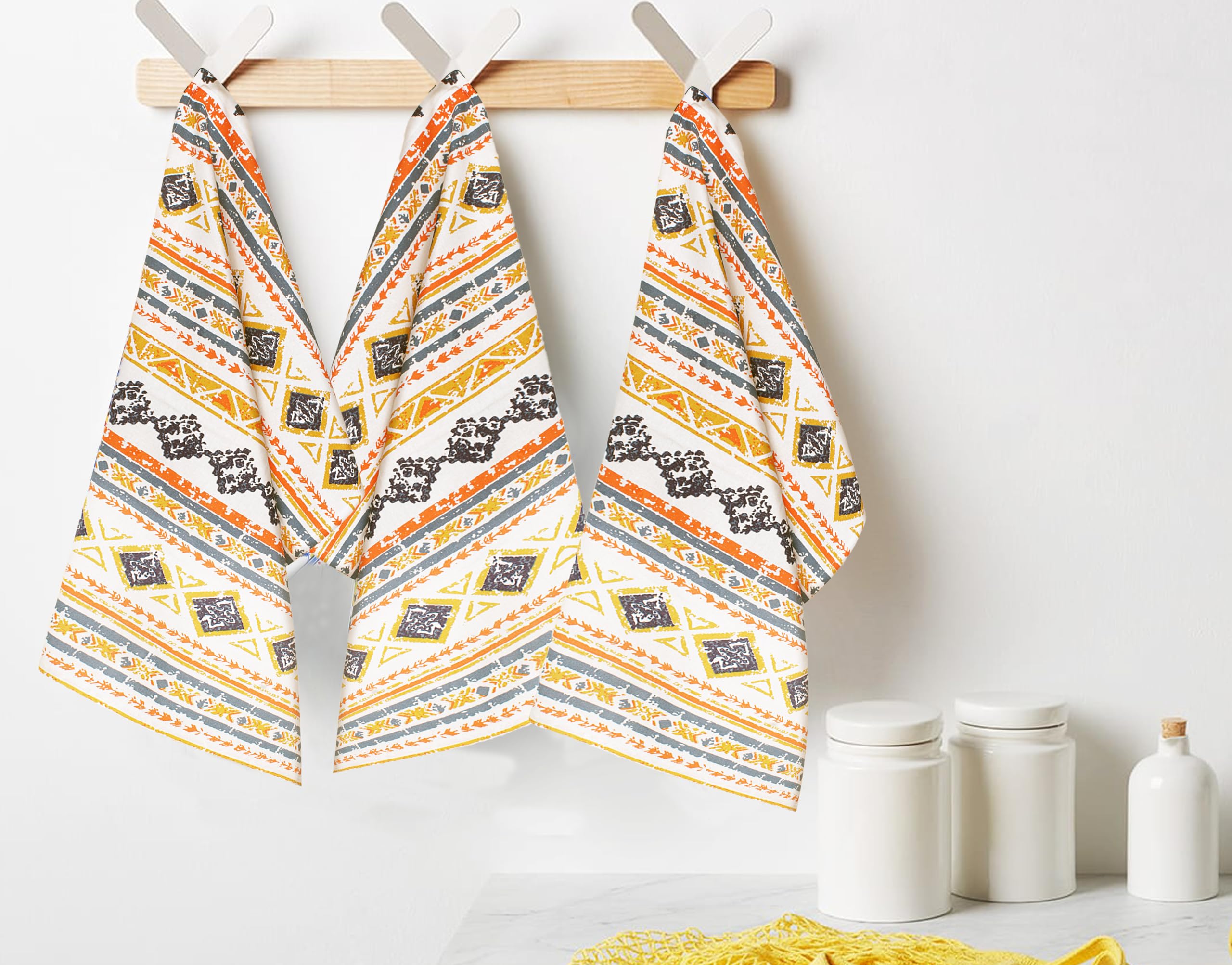 FINGERCRAFT Kitchen Dish Towels, 100% Natural Cotton, Set of 6 Multi-Purpose Kitchen Towels, Very Soft, Highly Absorbent, Tea Towels for Kitchen Décor 20X30 (Global beauty kt)