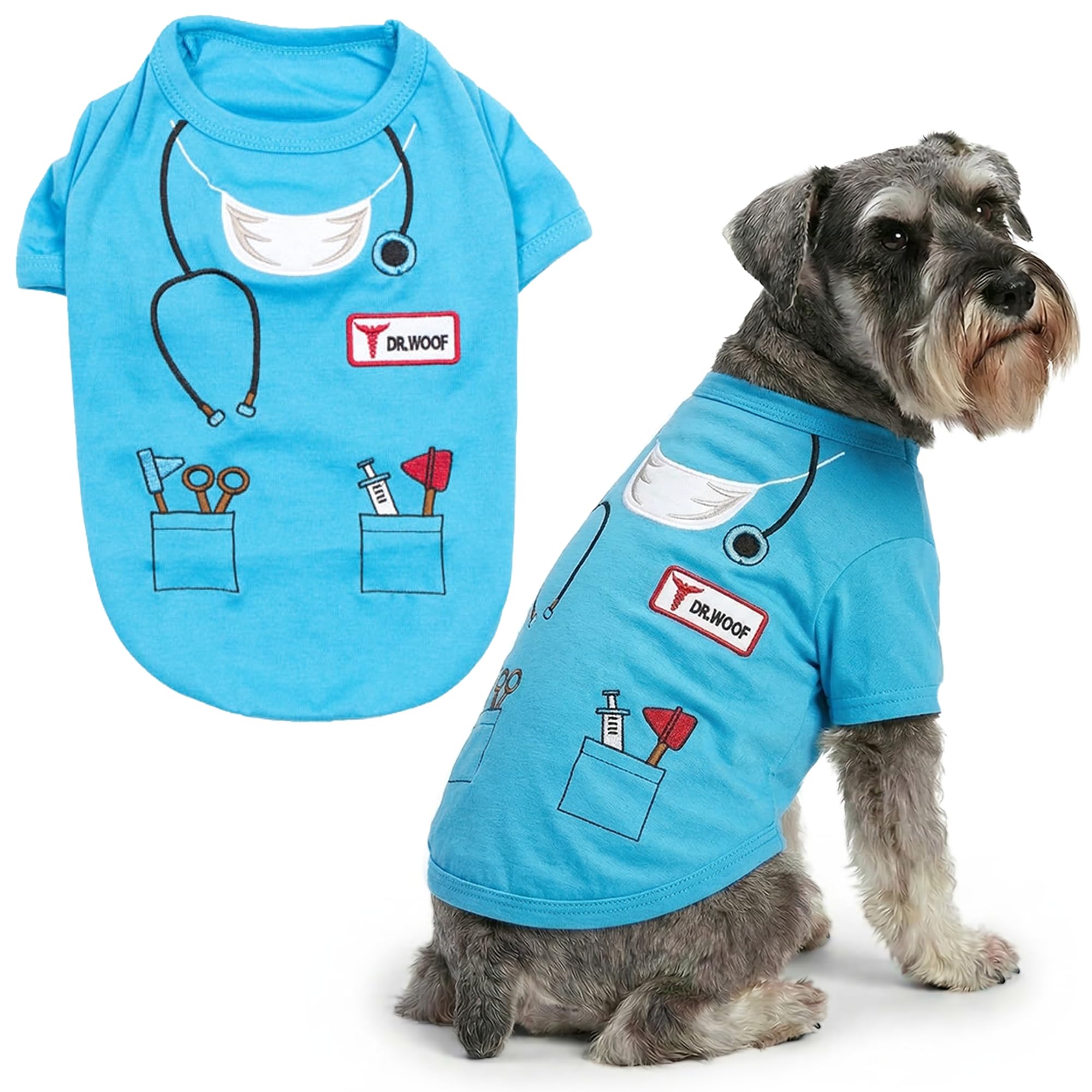 Parisian Pet - Funny Dog Cat Pet Costumes, Shirt Outfits for Halloween - Police, Prisoner, Ketchup, Mustard, Doctor, Firefighter, Sailor, Pirate (Dr Woof - Doctor, 2XL)