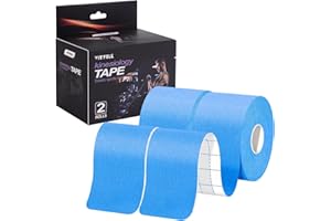 VityElk Kinesiology Tape (2 Rolls)，Elastic Premium Uncut Athletic Tape， Hypoallergenic Cotton Waterproof K Tape for Muscle Pain Relief and Joint Support 2inch x 16ft /Roll(Light Blue)