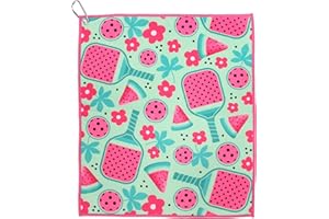 MILLIE ROSE DESIGNS Millie Rose Pickleball Towels in Fashionable Prints - Cute 15x17 inch Microfiber & Cotton Athletic Towels with Carabiner Clip - Pickleball Accessories, Pickleball Gifts (Watermelon Pickle)