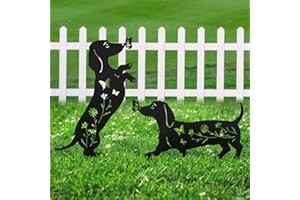 YY Gardenia Set of 2 Metal Dog Garden Statues for Outside, Dachshund Metal Garden Decor for Outdoor,Yard,Lawn,Garden Stakes