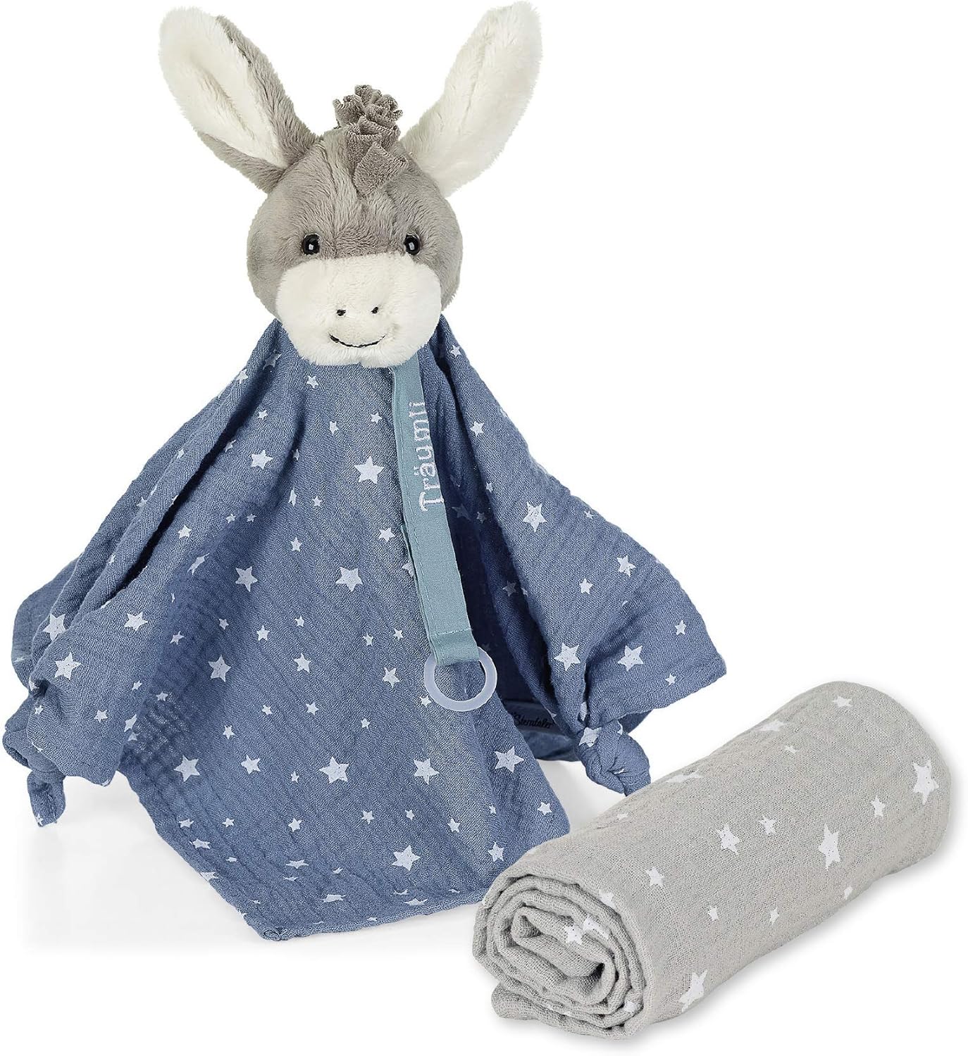 Sterntaler Träumli Set Donkey Emmi Comforter with Dummy Device and Comforter Blanket Light Blue/Grey, Multicoloured, 2 Stück (1er Pack)