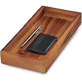 Demigo Acacia Wood Valet Tray & Catchall - 12.2x6 Inch Organizer for Nightstand, Entryway, Dresser - Holds Keys, Wallet, Phone, Jewelry (Brown)
