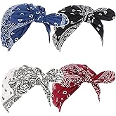 Qianmome 4 Pieces Womens Cute Bow Turban Cap Floral Print Bonnet Hat Bowknot Bandana Cap