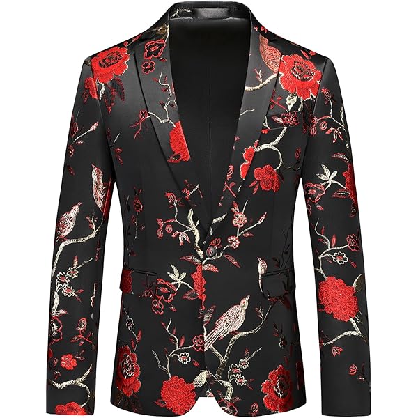 strapless open back dress Heron Slim Fit Red Floral Cotton Jacket