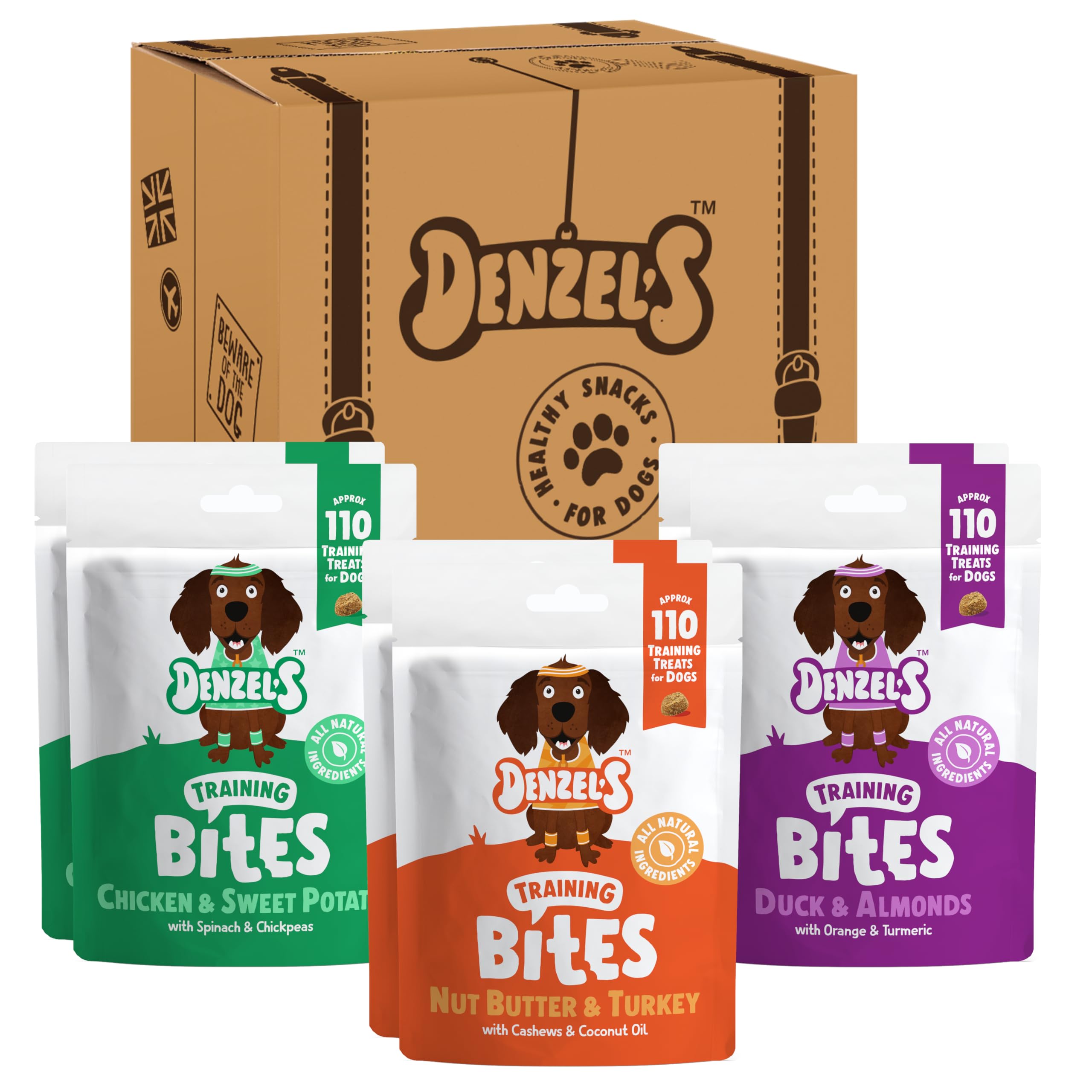 Denzel's All Natural Dog Treats - Training Bites - Meat Variety Pack (6 x 100g)