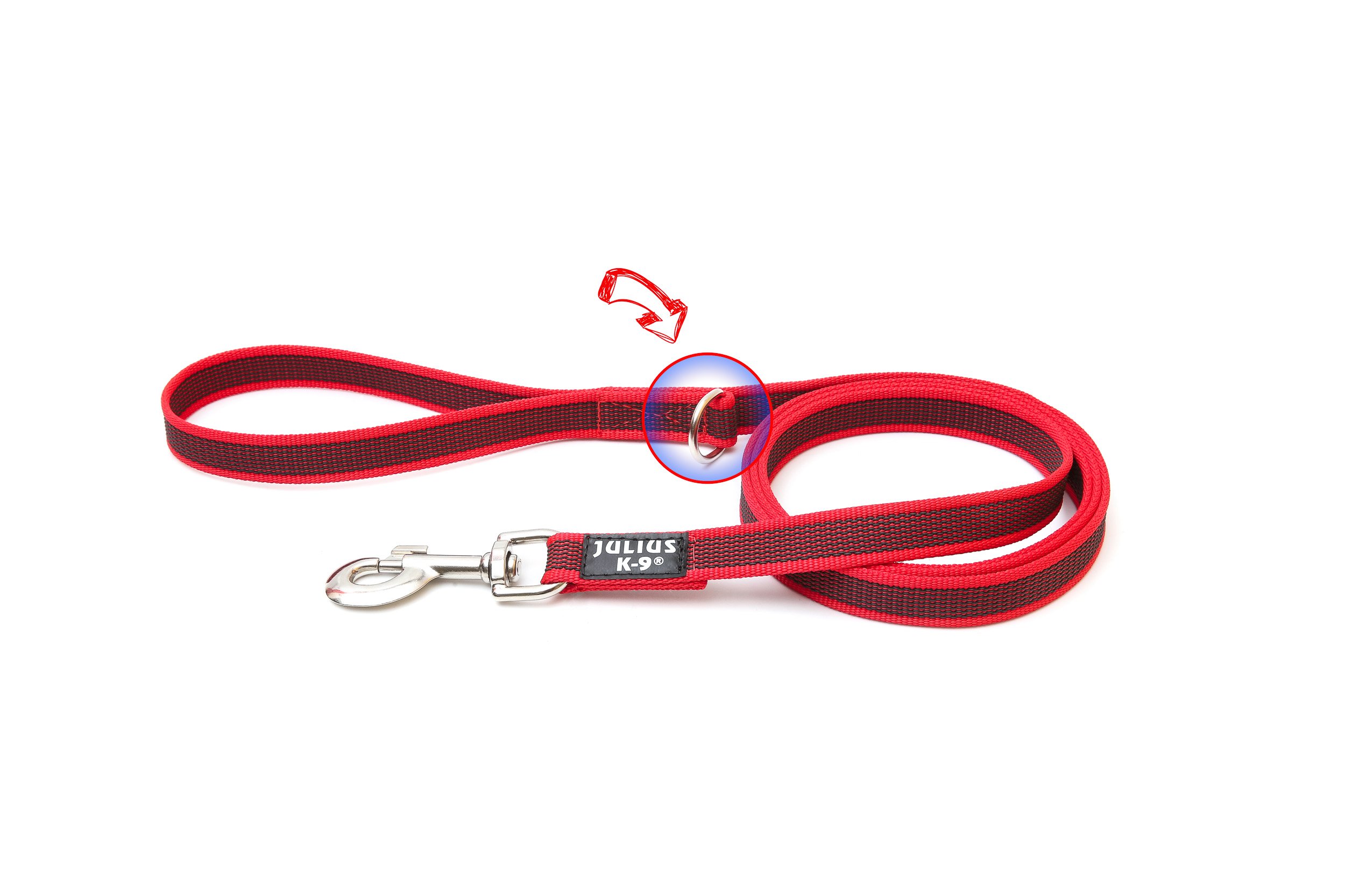 Color & Gray Super-Grip Leash with Handle, and D-Ring, 20 mm x 1,8 m, Red-Gray