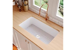 DEER VALLEY White Fireclay Undermount Kitchen Sink, DeerValley DV-1K513 Single Bowl Kitchen Sink Accessories Workstation Sink with Sink Grid and Basket Strainer 32x20