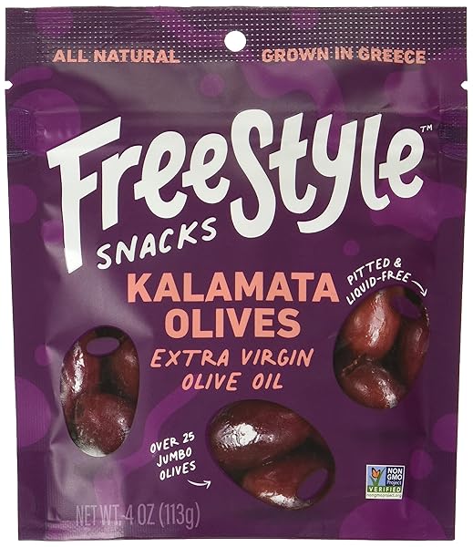 FREESTYLE SNACKS EXTRA VIRGIN OLIVE OIL KALAMATA OLIVES, 4 OZ
