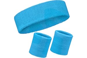 MINDOW Neon Sweatbands Set, 80s Headband and Wristband Sweatbands for Women Men, Wicking Bands for Sports, Party Costume Accessories