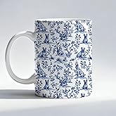 Fyecoluo Chinoiserie French Bulldog Mug, French Bulldog Gifts Coffee Cup, Frenchie Dog Gifts for Women Men, Blue and White Toile Dog Ceramic Coffee Mug 11 oz