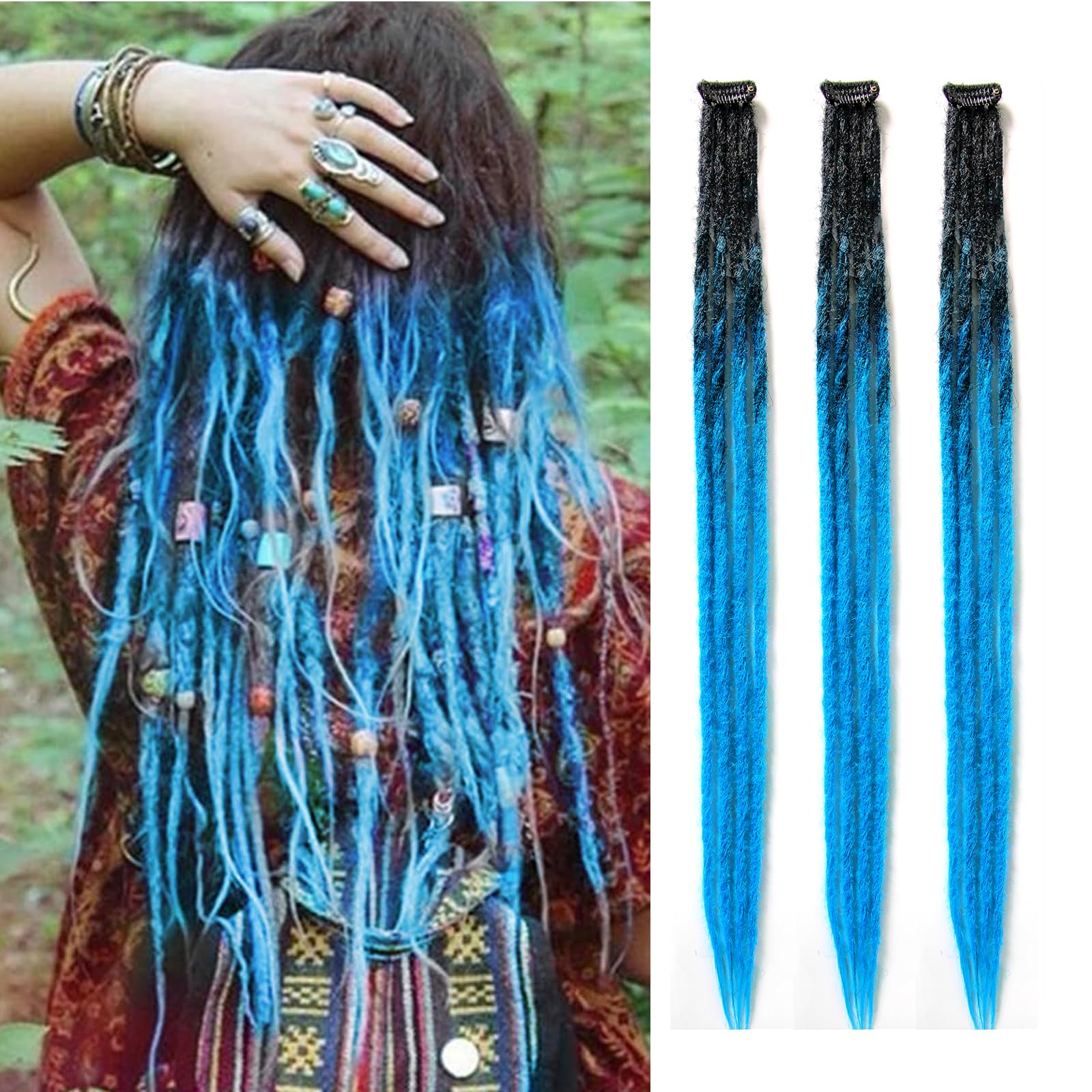 Dsoar Thin Dreadlock Extensions Clip In Dreads Handmade Dreads 3Pcs Crochet Loc Extensions 24 Inch/60 cm
