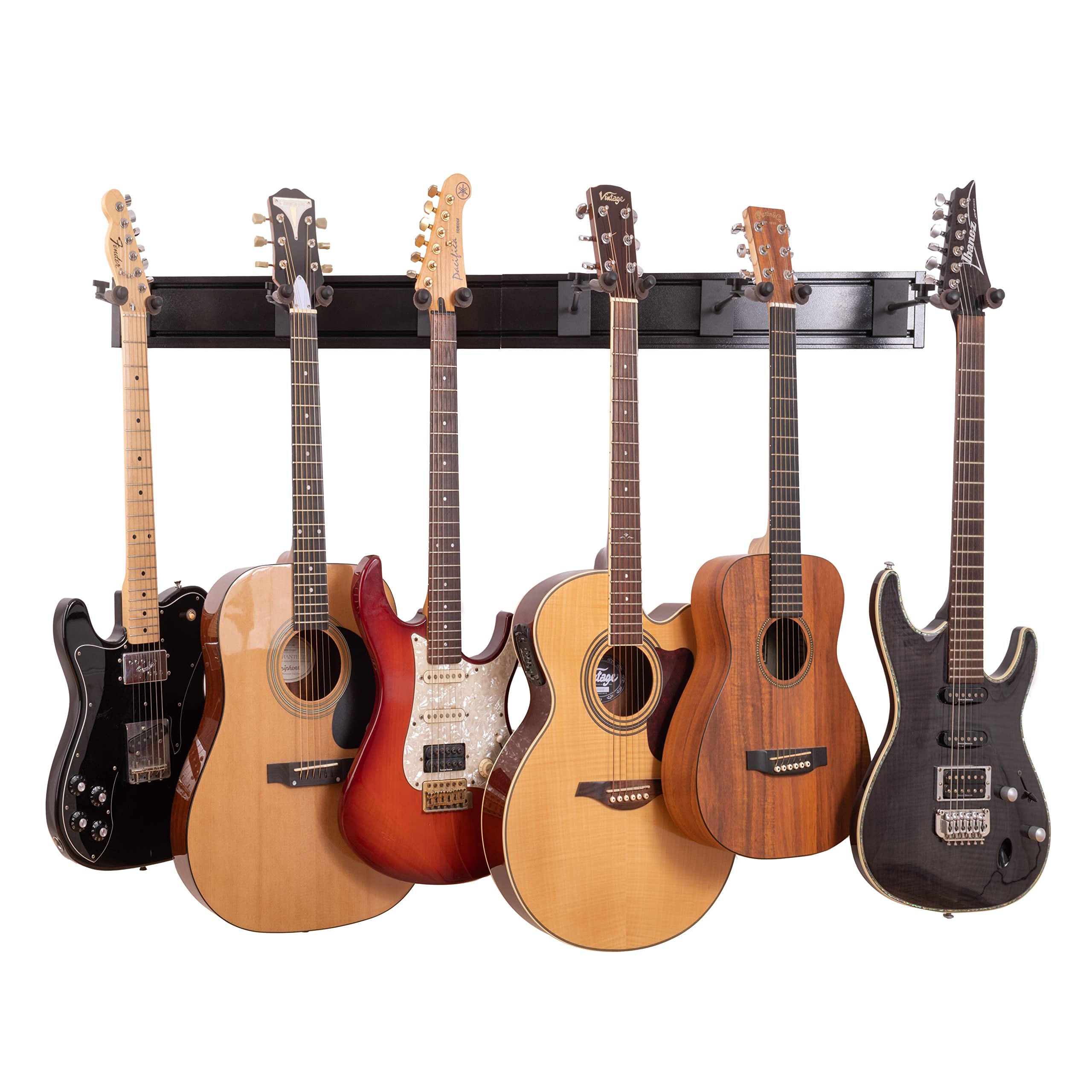 Guitar Lab Guitar Wall Mount - Guitar Rack for Multiple Guitars - 6 Adjustable Rubber Cradles - Guitar Wall Hangers for Electric, Bass, Acoustic - 6 Guitar Wall Rack - Sturdy Guitar Holder