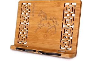MEGREZ Book Stand for Reading (13.2 x 9.4 inch) Bamboo Cookbook Stand Holder for Kitchen, Adjustable Book Holder Stand for Tablet/Textbook Holder/Hollow Bookrest Stand, Win Instant Success